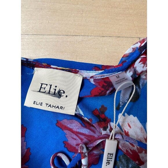 Elie Tahari blouse New womens size Medium long sleeve blue floral - Picture 5 of 6